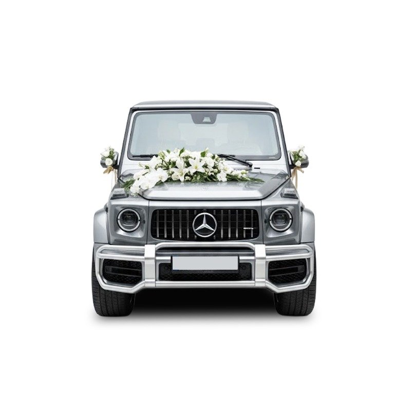 Lüks jeep için beyaz çiçekli gelin arabası süsü